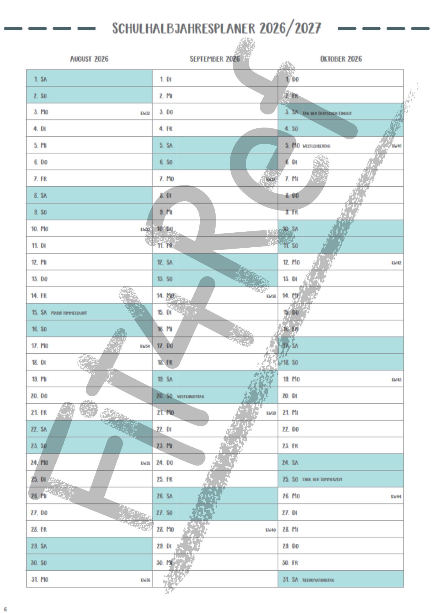 Vorschau Schulhalbjahresübersicht